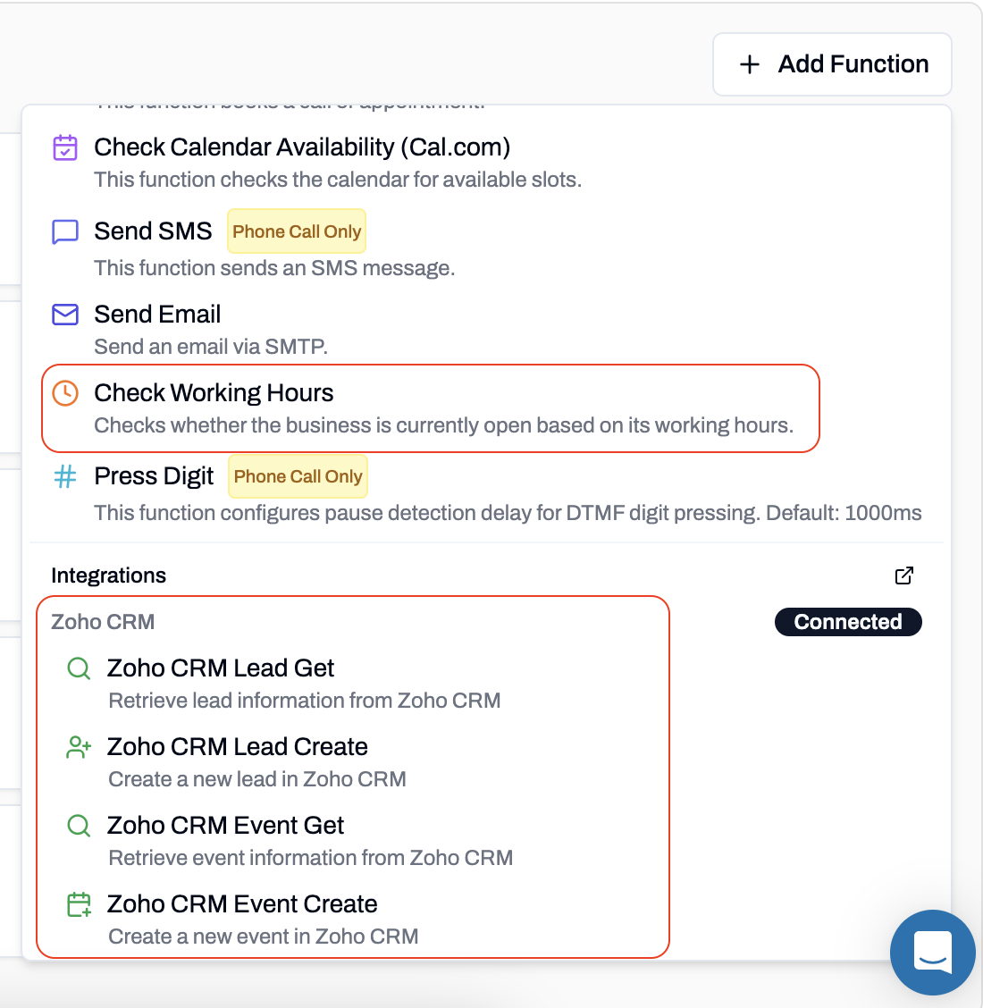 Adding Zoho CRM custom functions