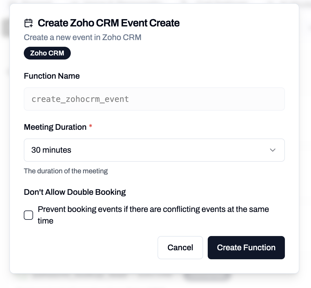 Zoho CRM event duration and double booking options