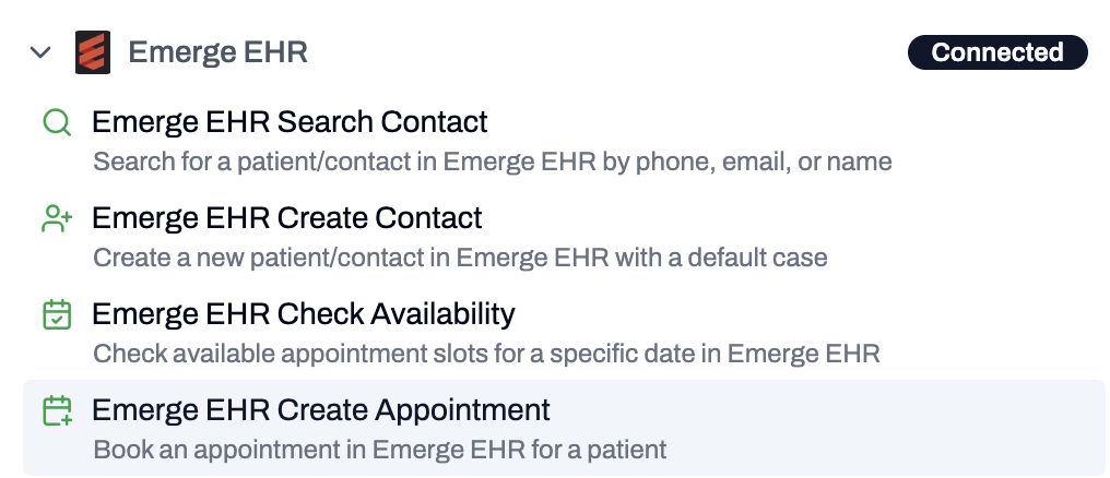 All available Emerge EHR functions
