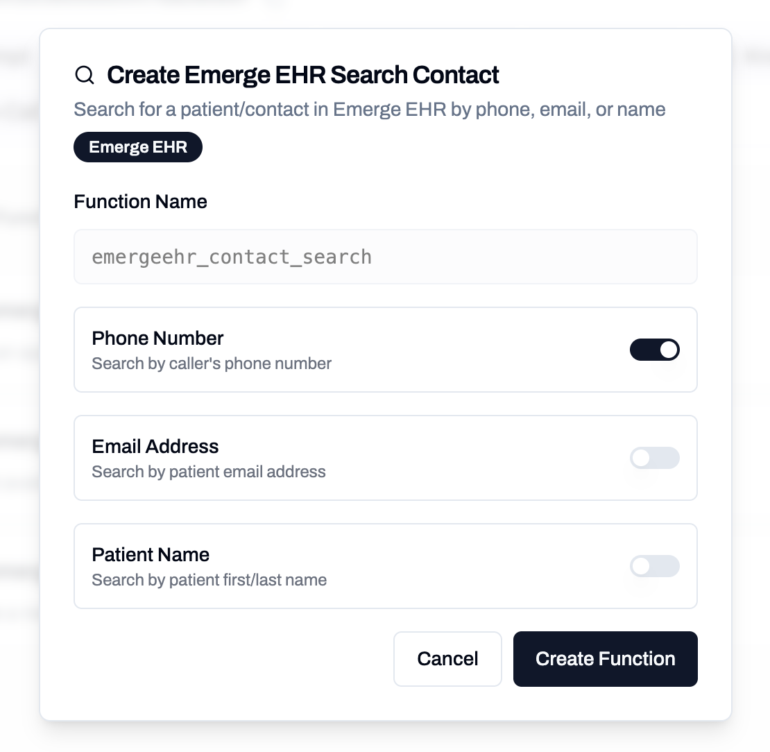 Emerge EHR Search Contact function configuration