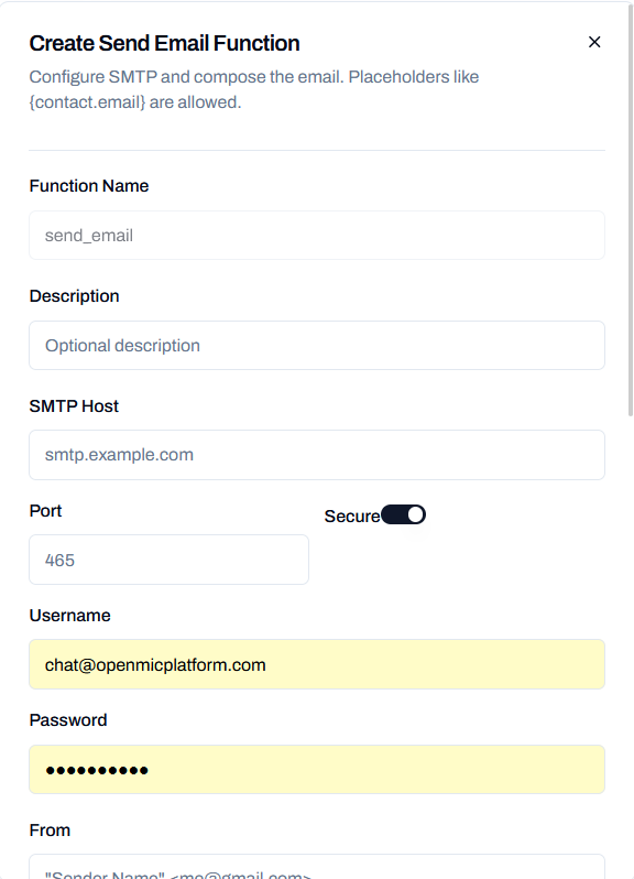 Editing send email configuration