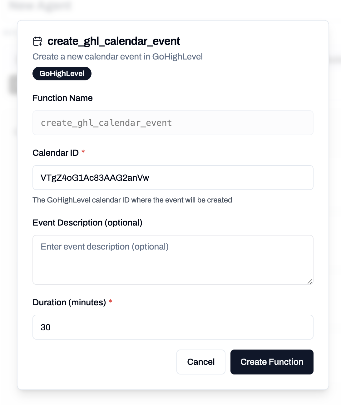Create GoHighLevel event function
