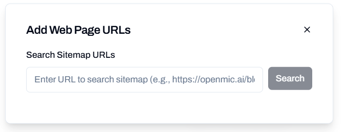 Search sitemap URLs interface