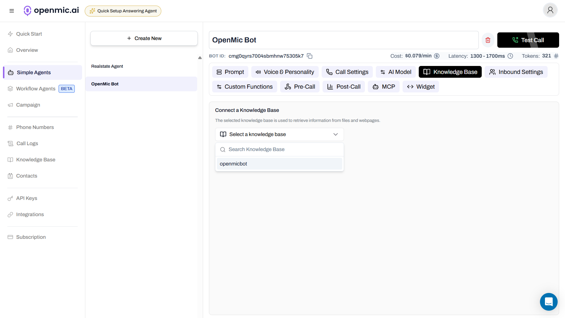 Connect knowledge base to simple agent