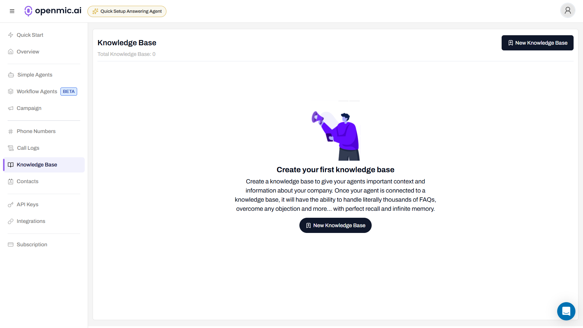Knowledge Base tab in sidebar