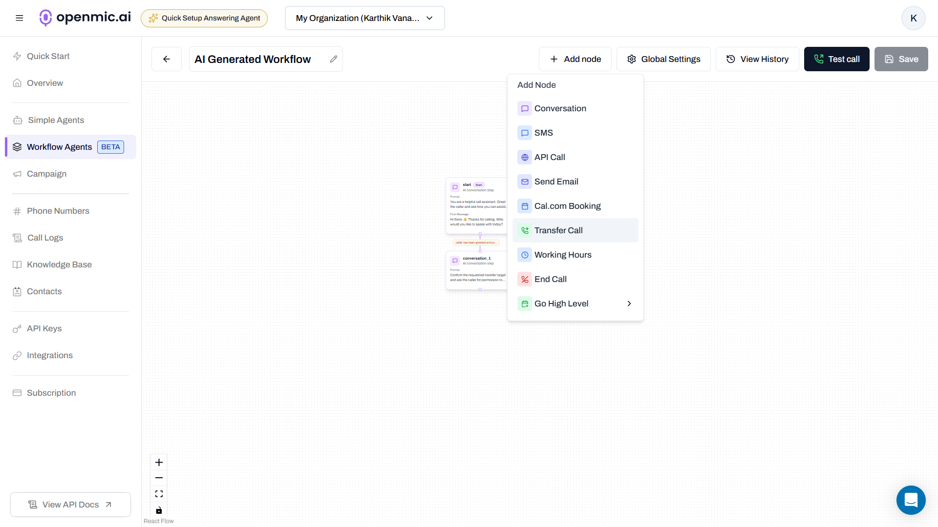 Add Transfer Node in Workflow Editor