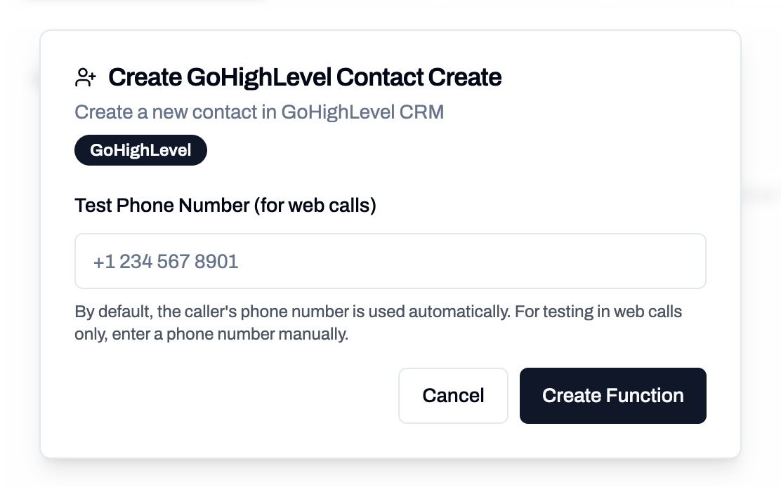 Create GoHighLevel contact function