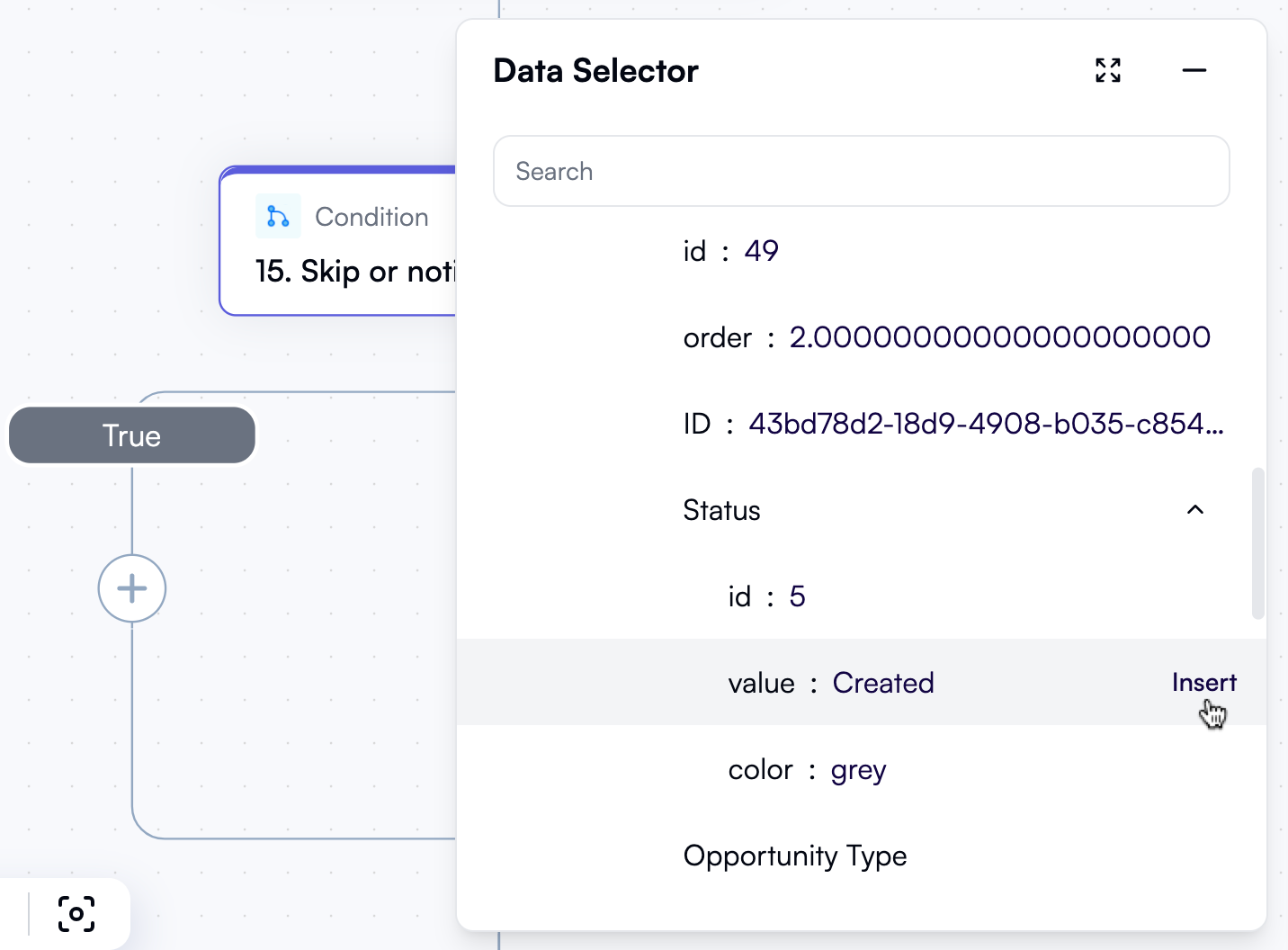 Selecting a status value