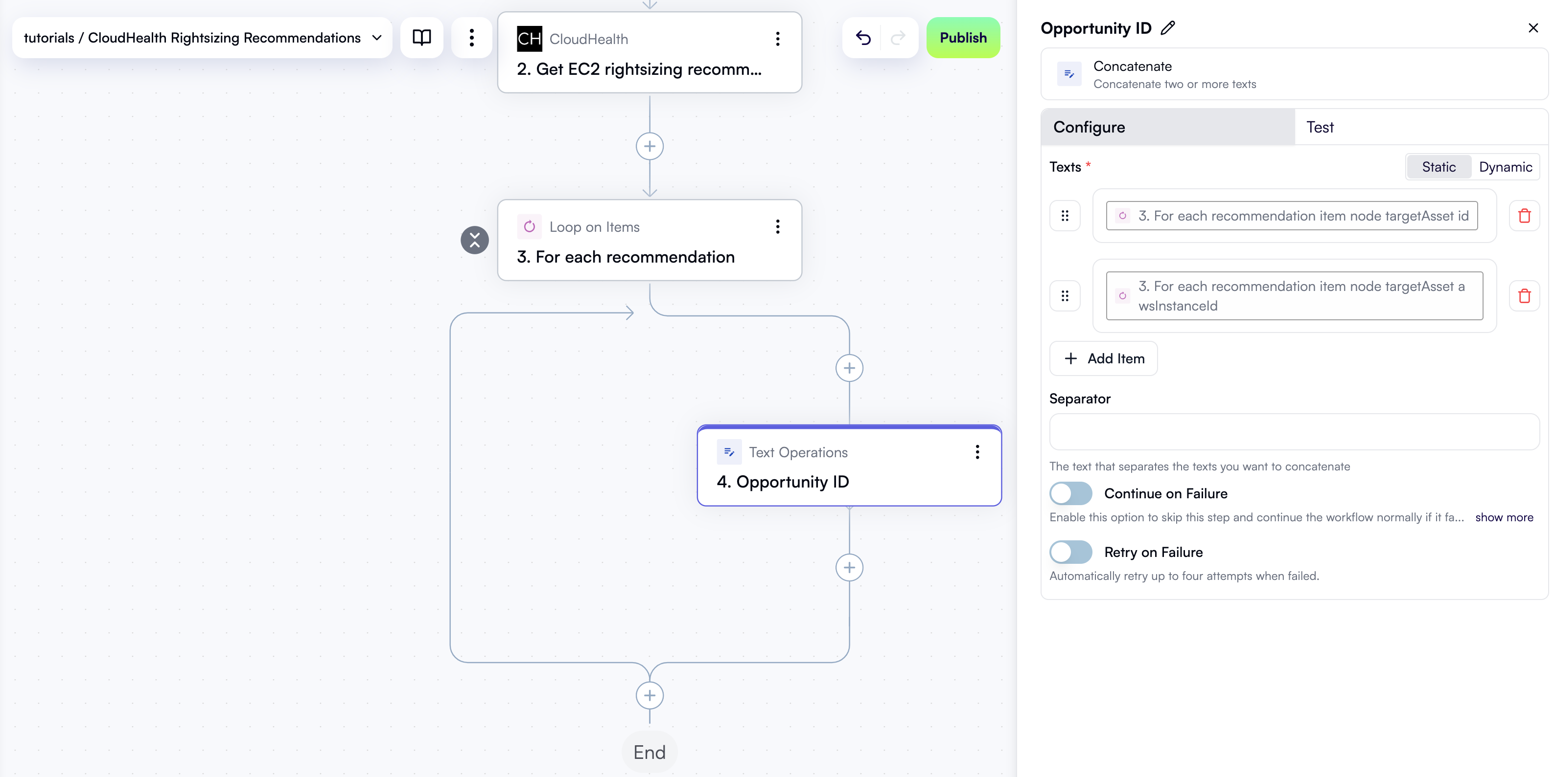 A configured text concatenation block