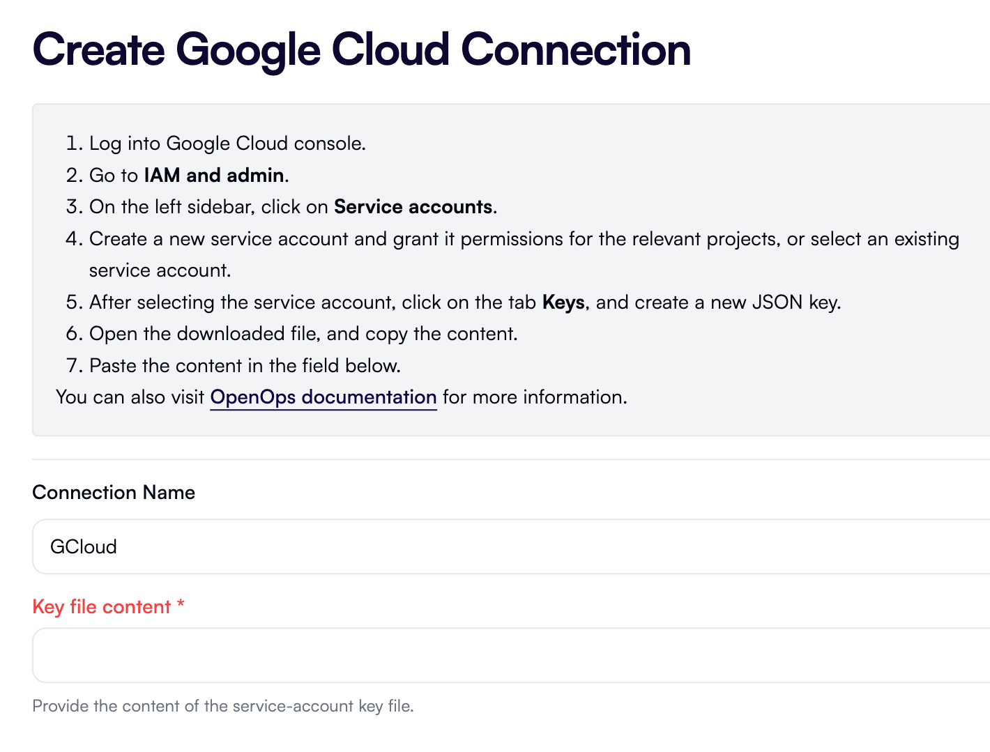 Google Cloud Platform connection