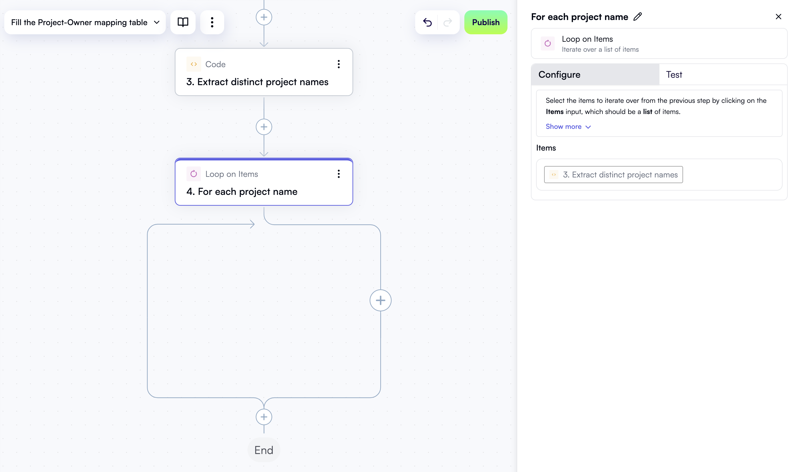 A configured loop step