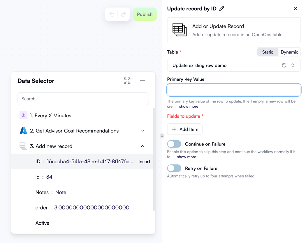 Specifying the ID from a previous step