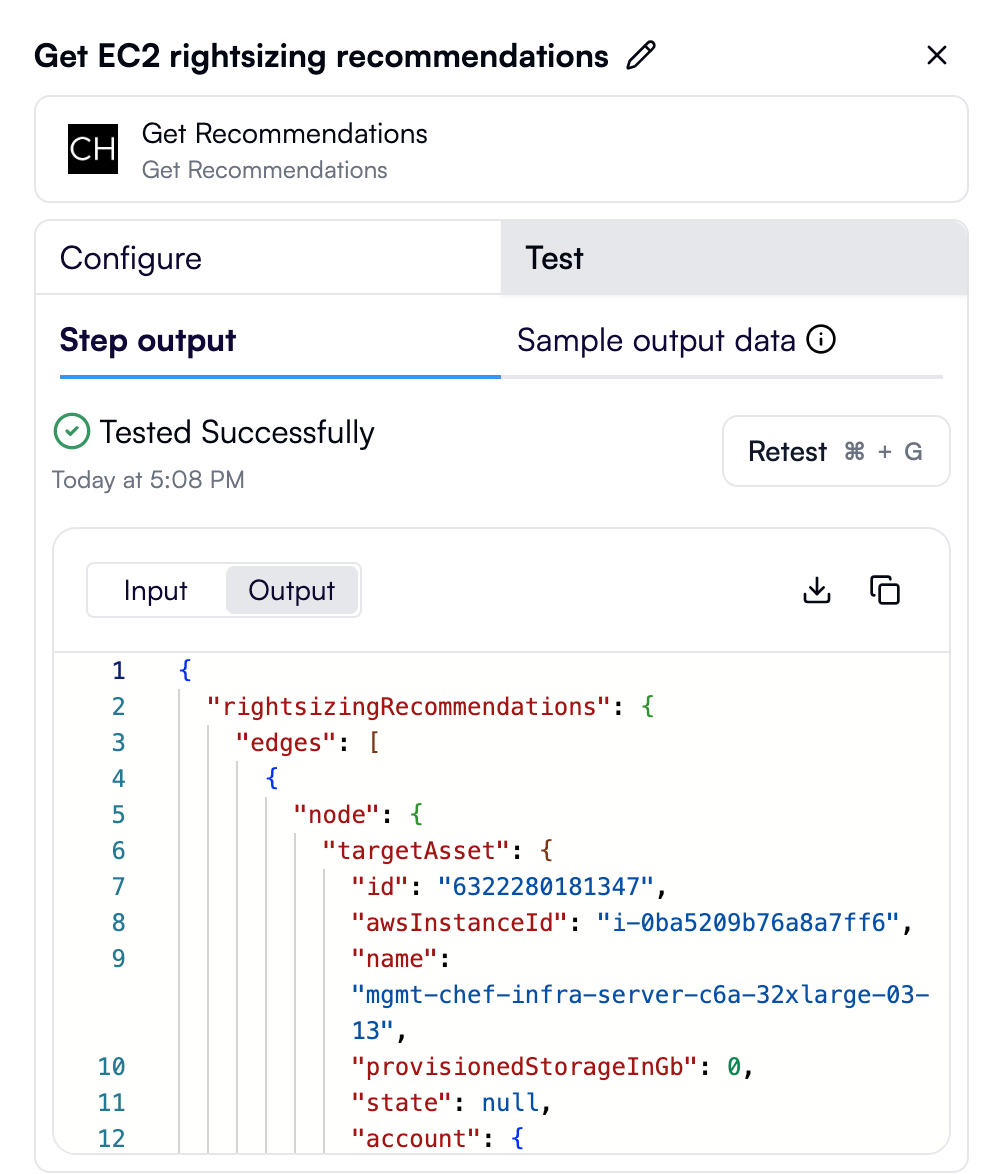 Output data generated for an Umbrella integration action