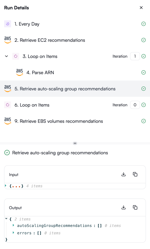 Run details after testing the entire workflow