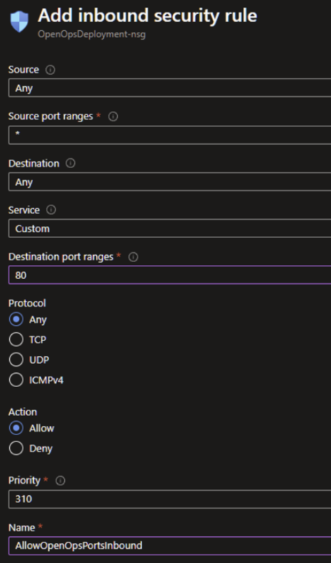 Adding an inbound security rule