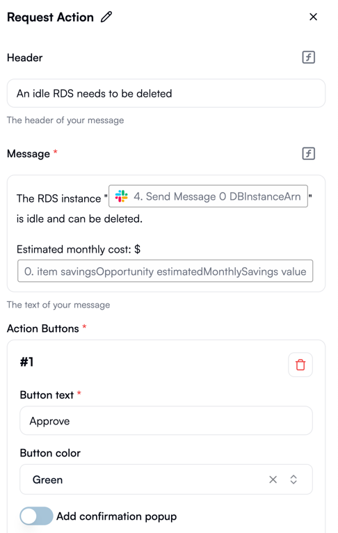 Request action via Slack