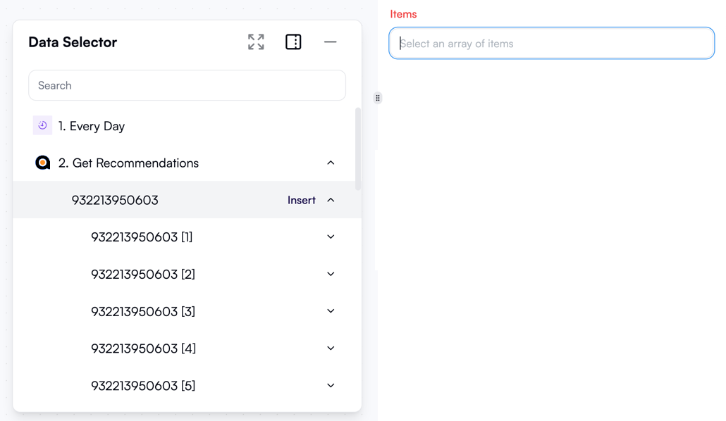 Selecting a nested list as the input parameter