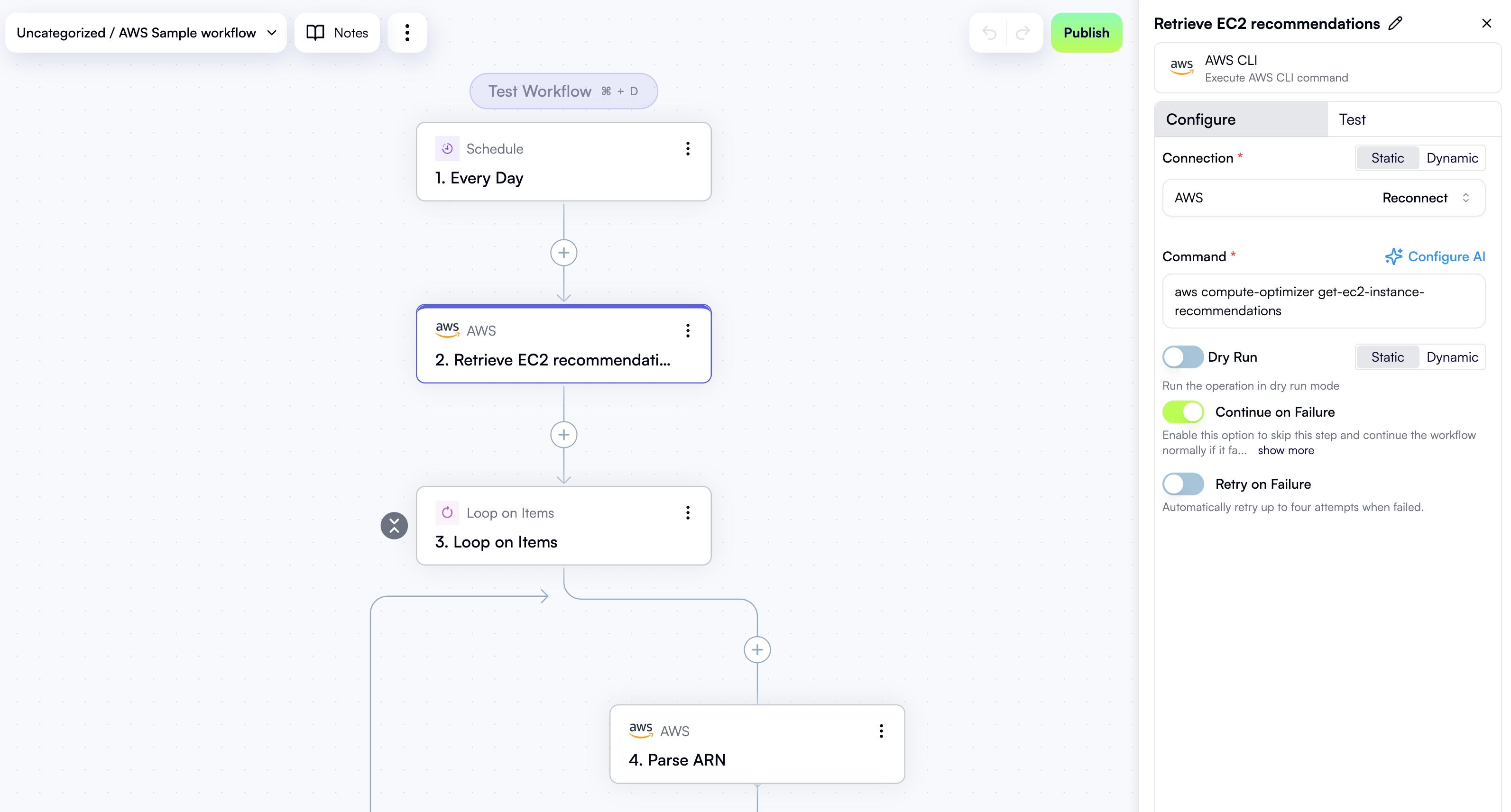 Step properties in the workflow editor