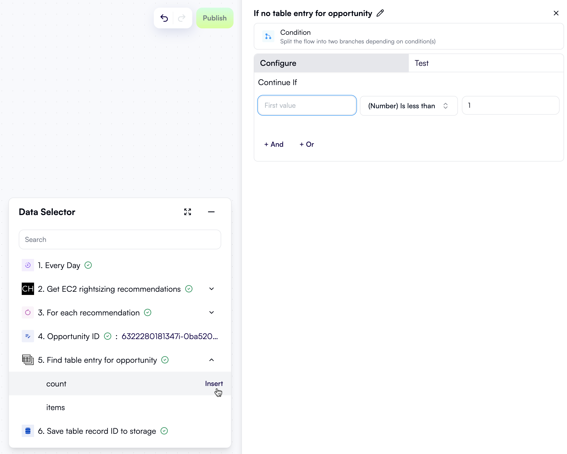 Data selector for a condition