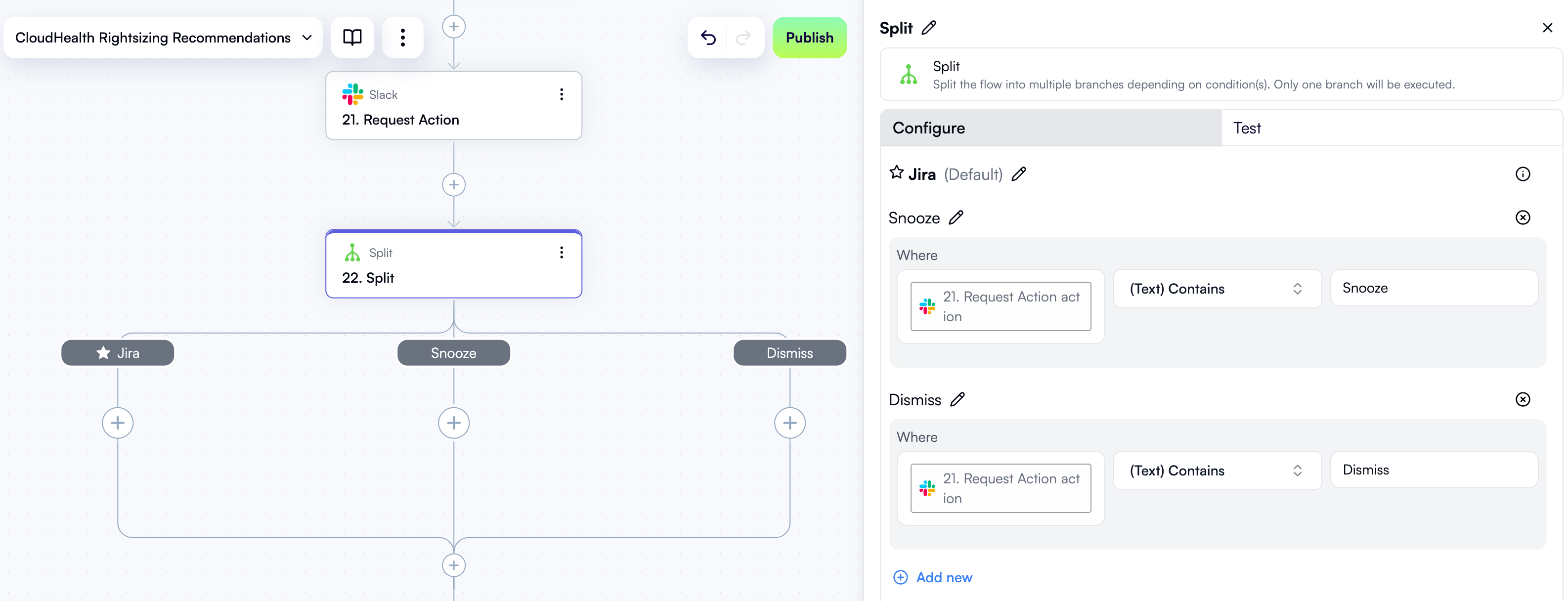 A configured split step to handle the project owner's action