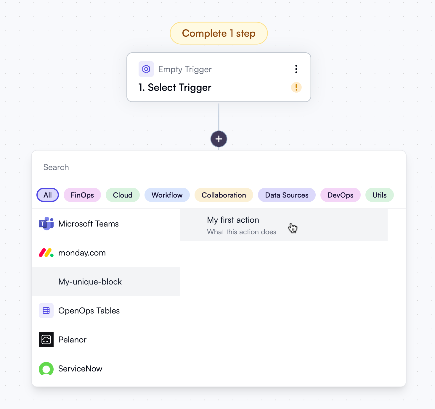 Your action in OpenOps UI