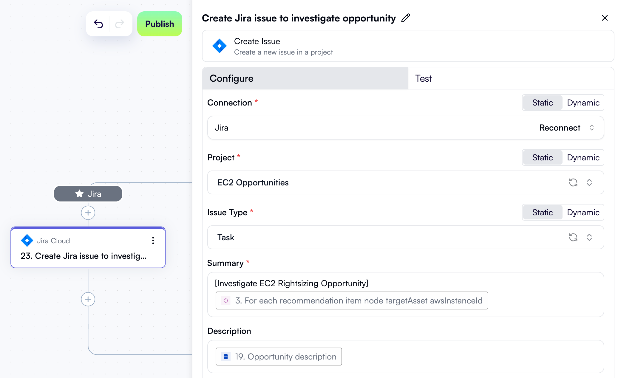 A configured step to create a Jira issue