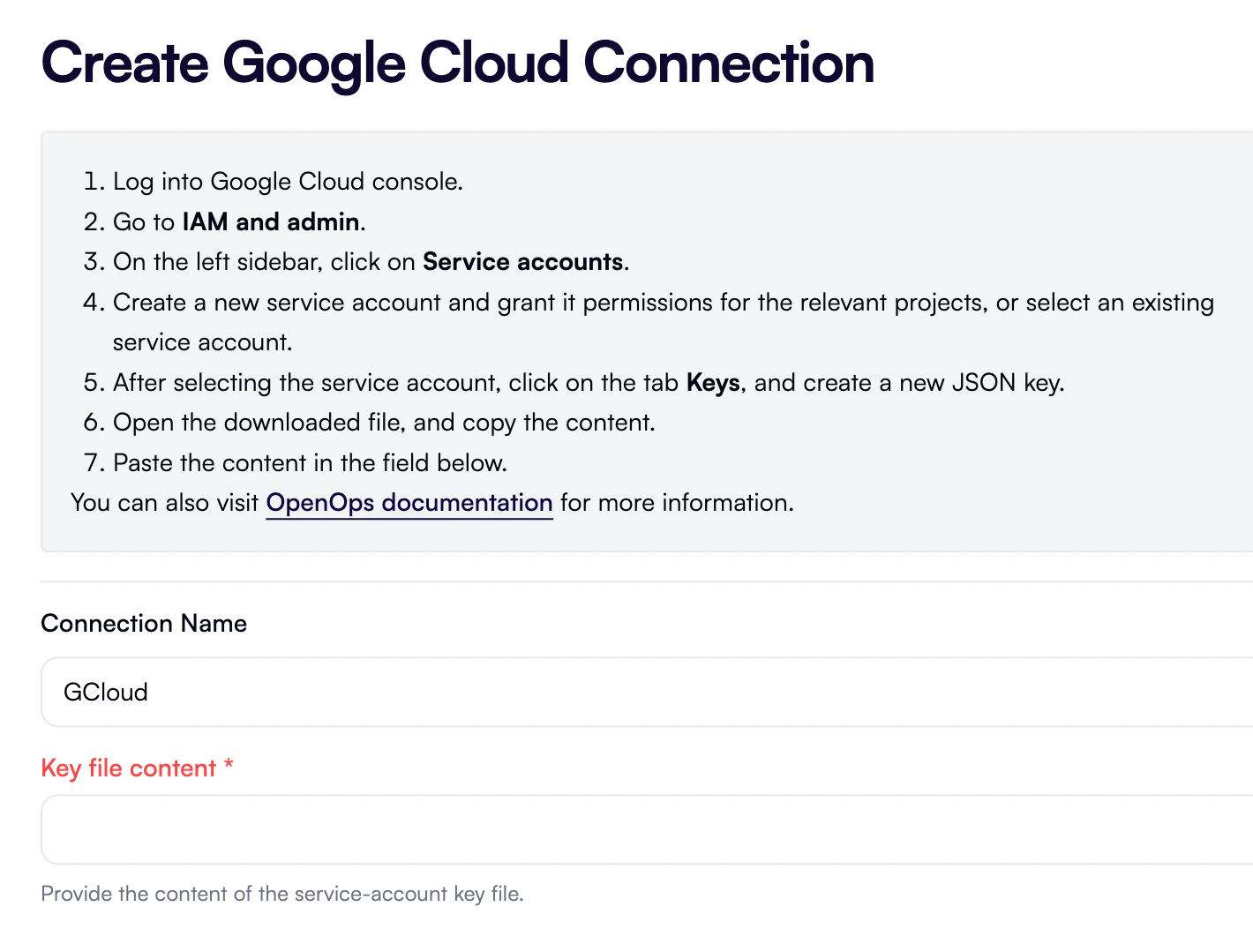 Google Cloud Platform connection