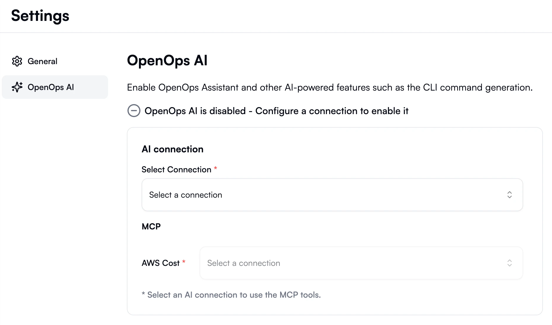 OpenOps AI settings