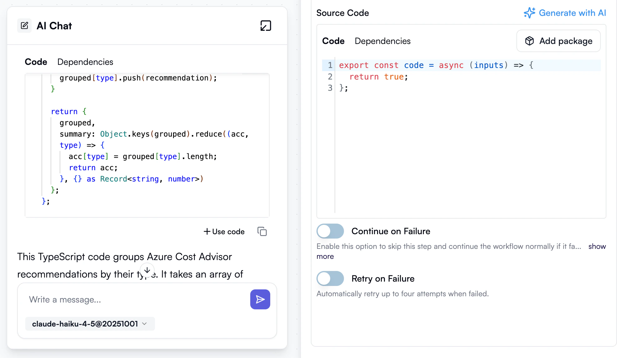 Generate code steps with AI