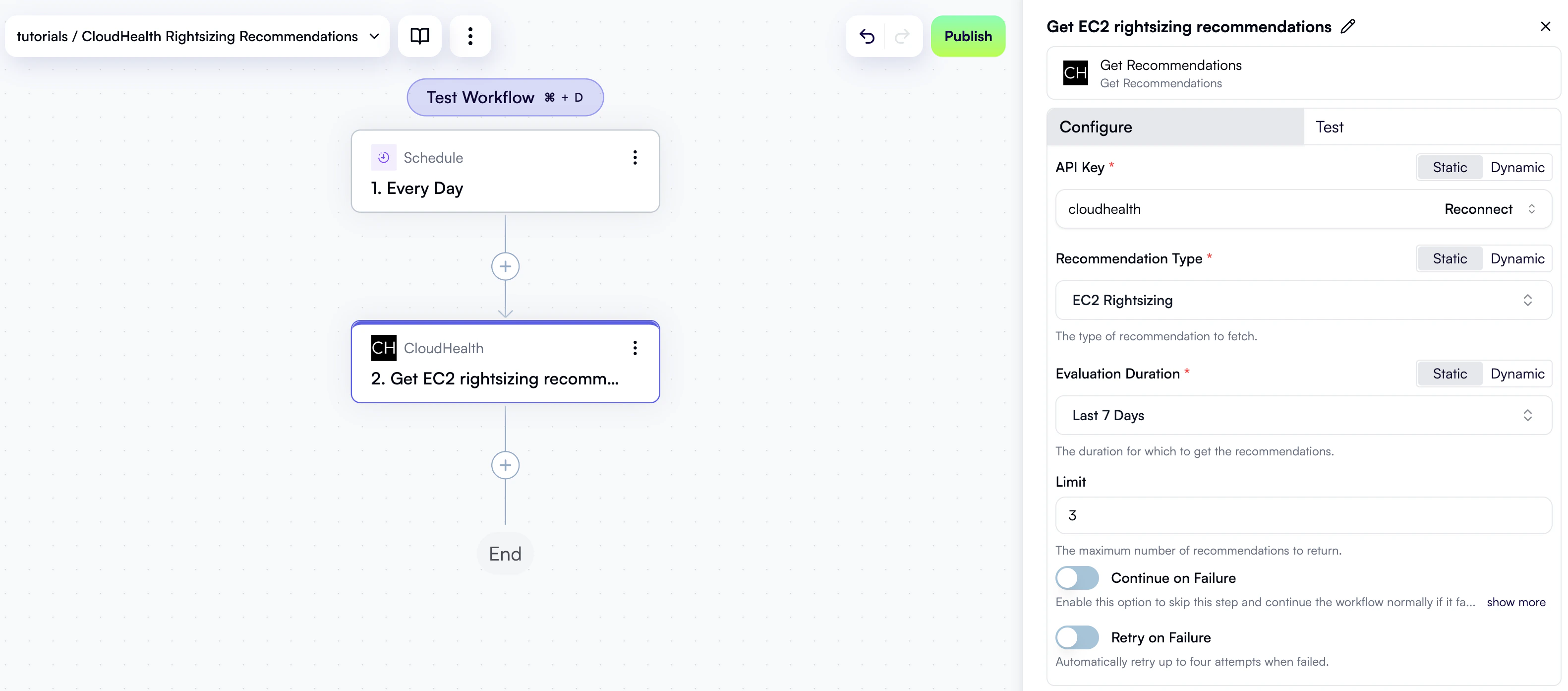 A configured CloudHealth action