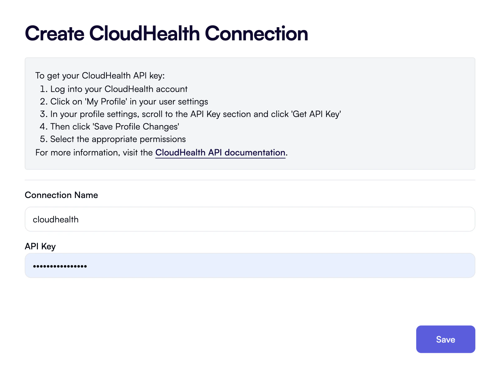 Creating a CloudHealth connection