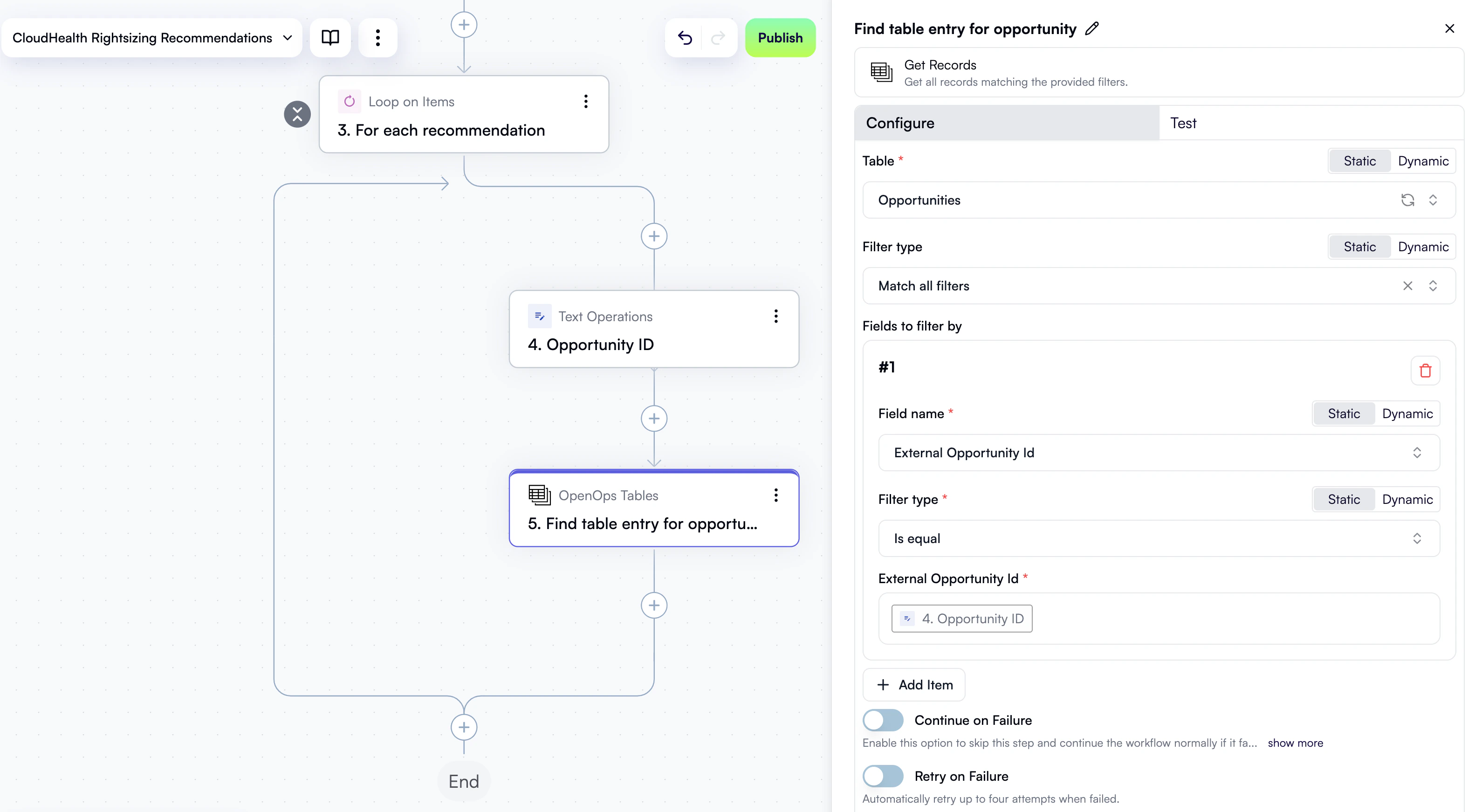 A configured table lookup step