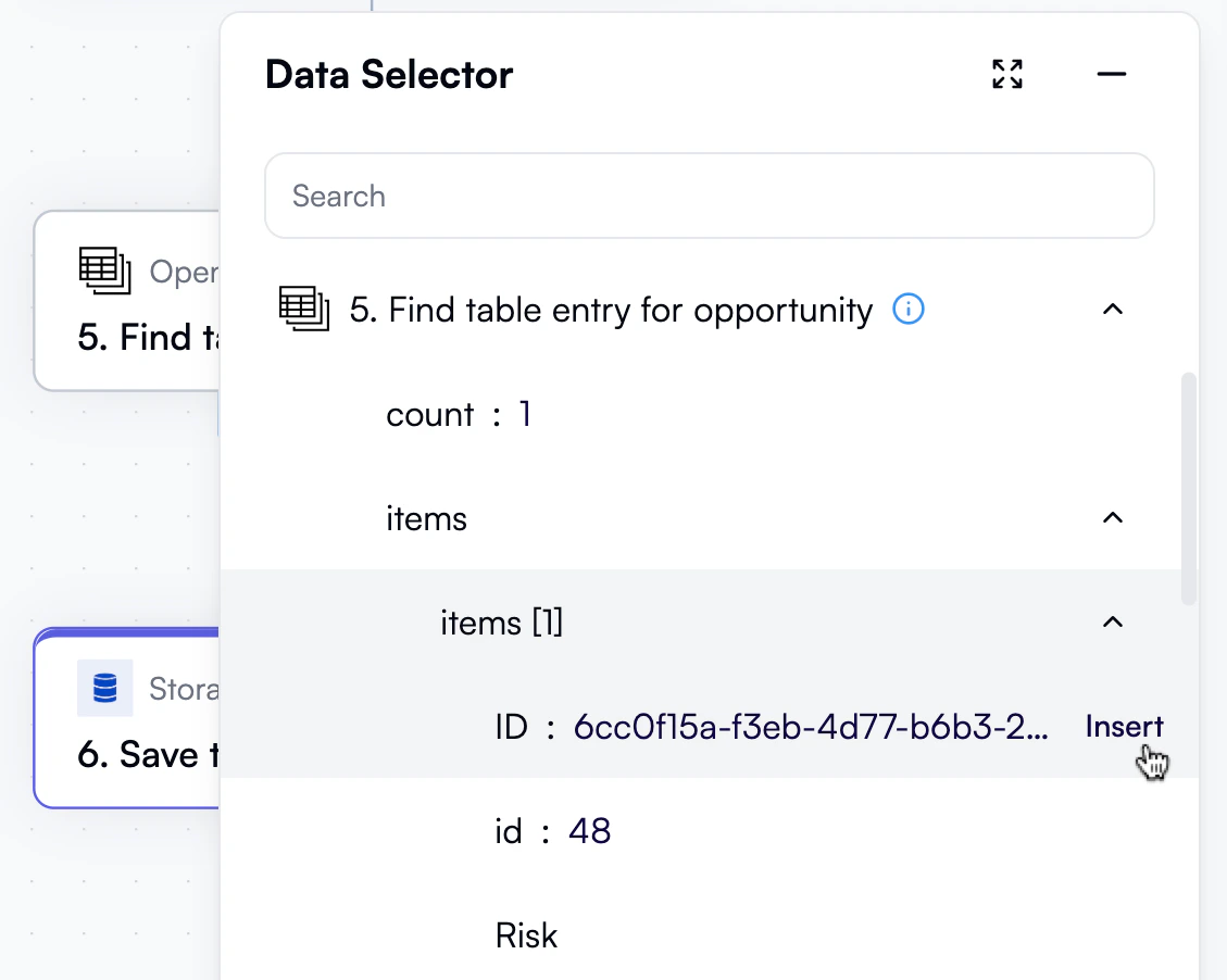 Selecting a table entry ID
