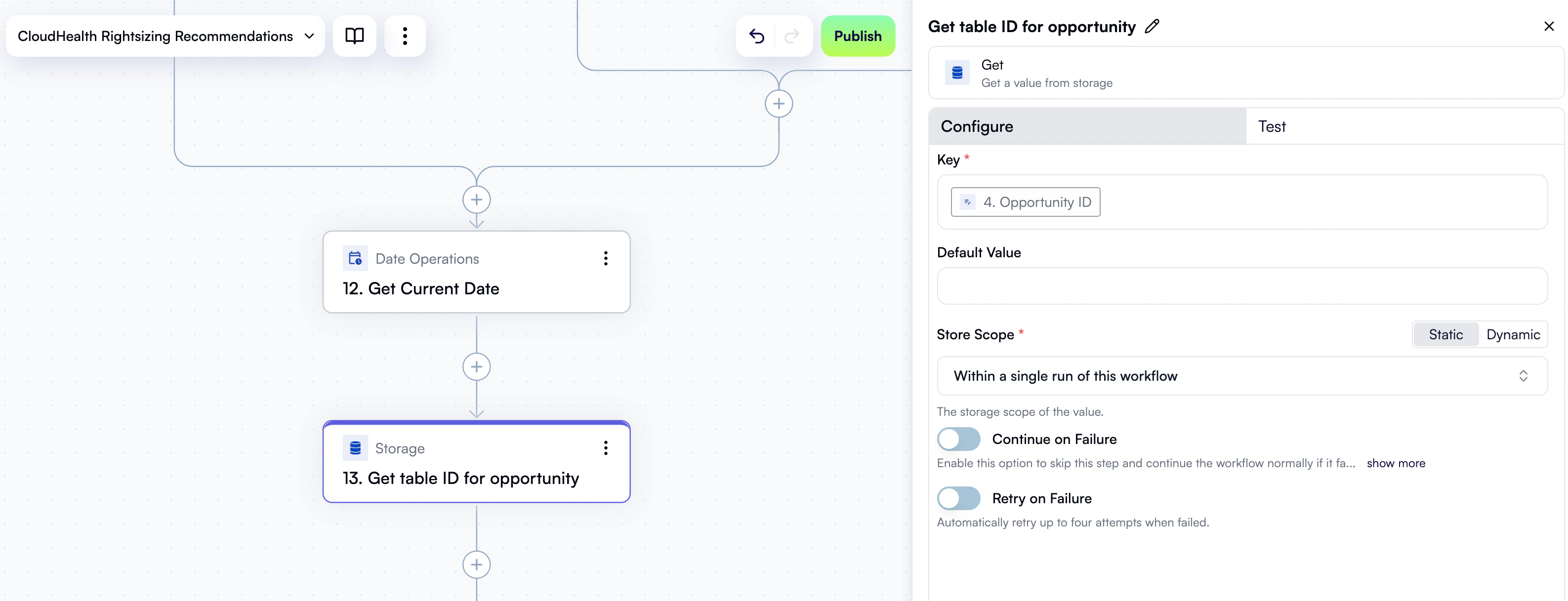 A configured step to get a table ID