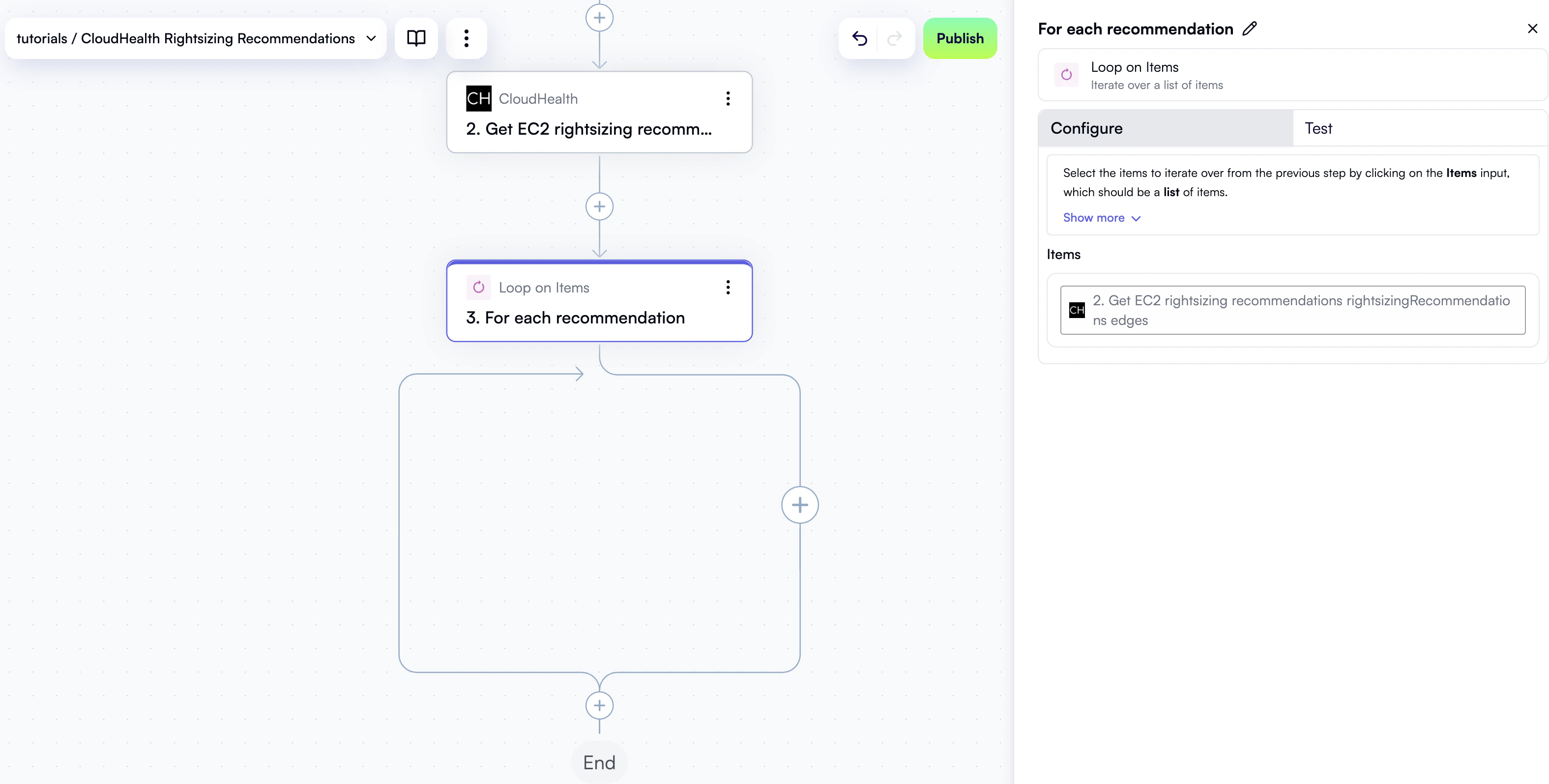 A configured Loop on Items block