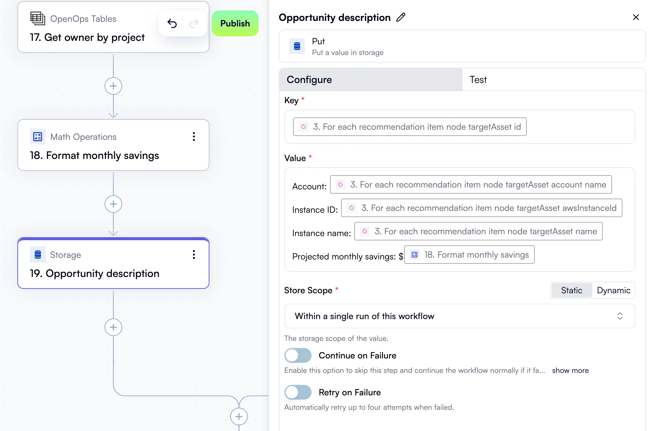 A configured opportunity description step