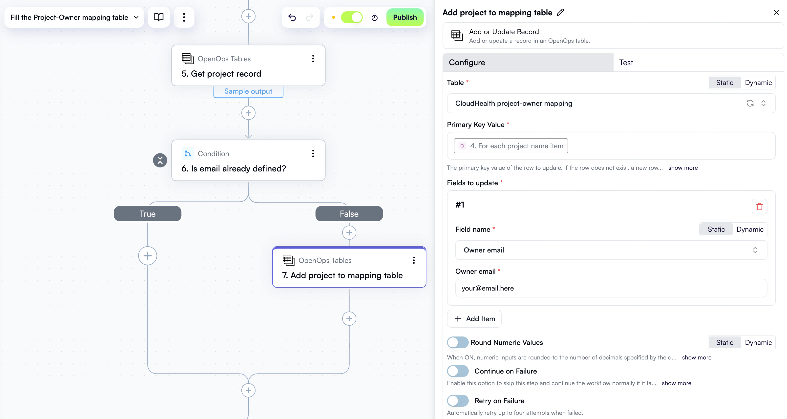 A configured table step
