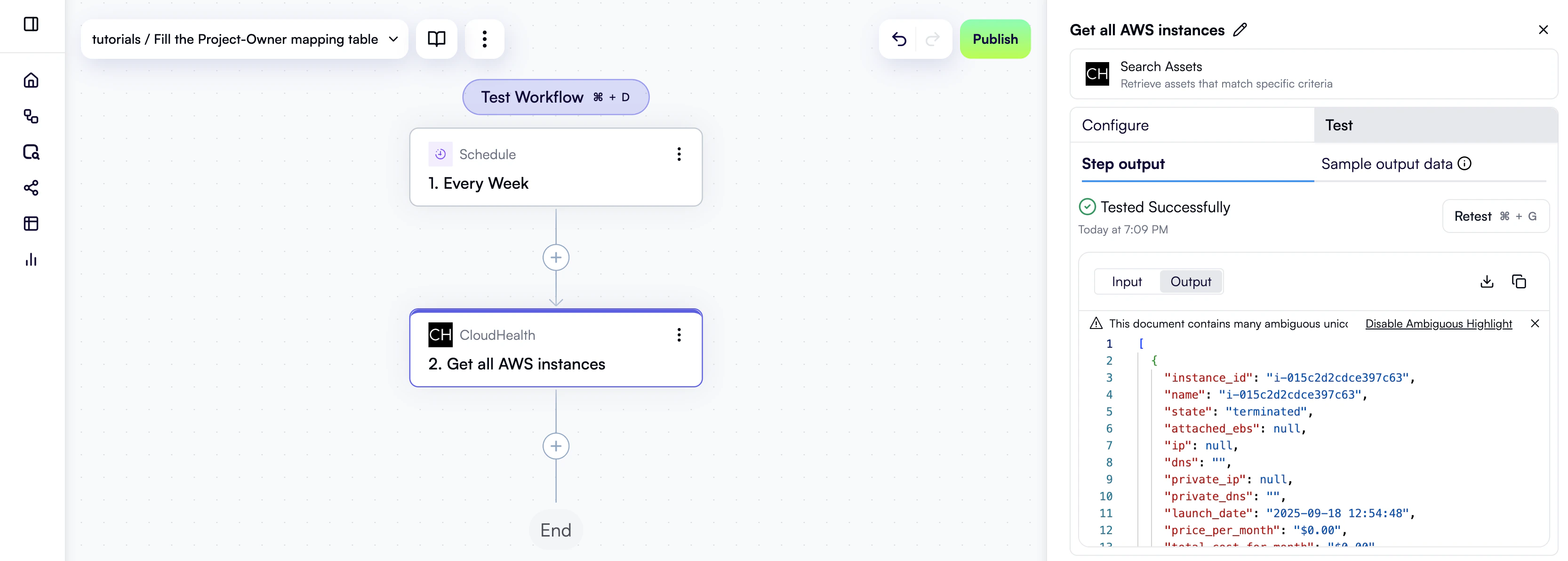 A configured CloudHealth action