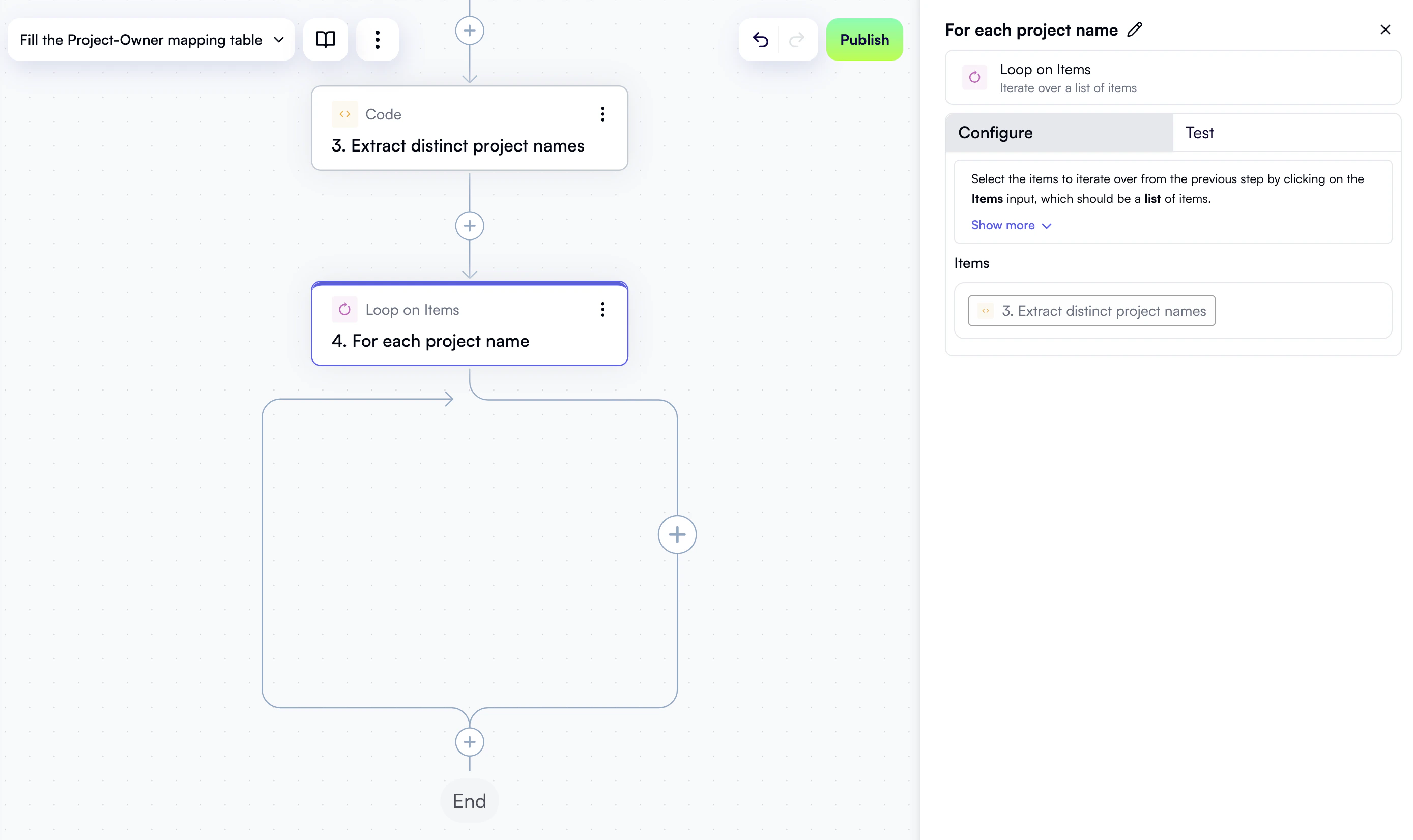 A configured loop step