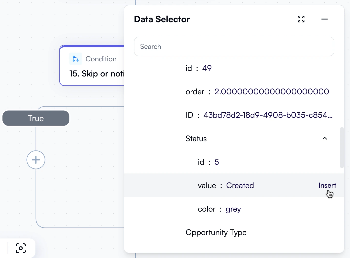 Selecting a status value