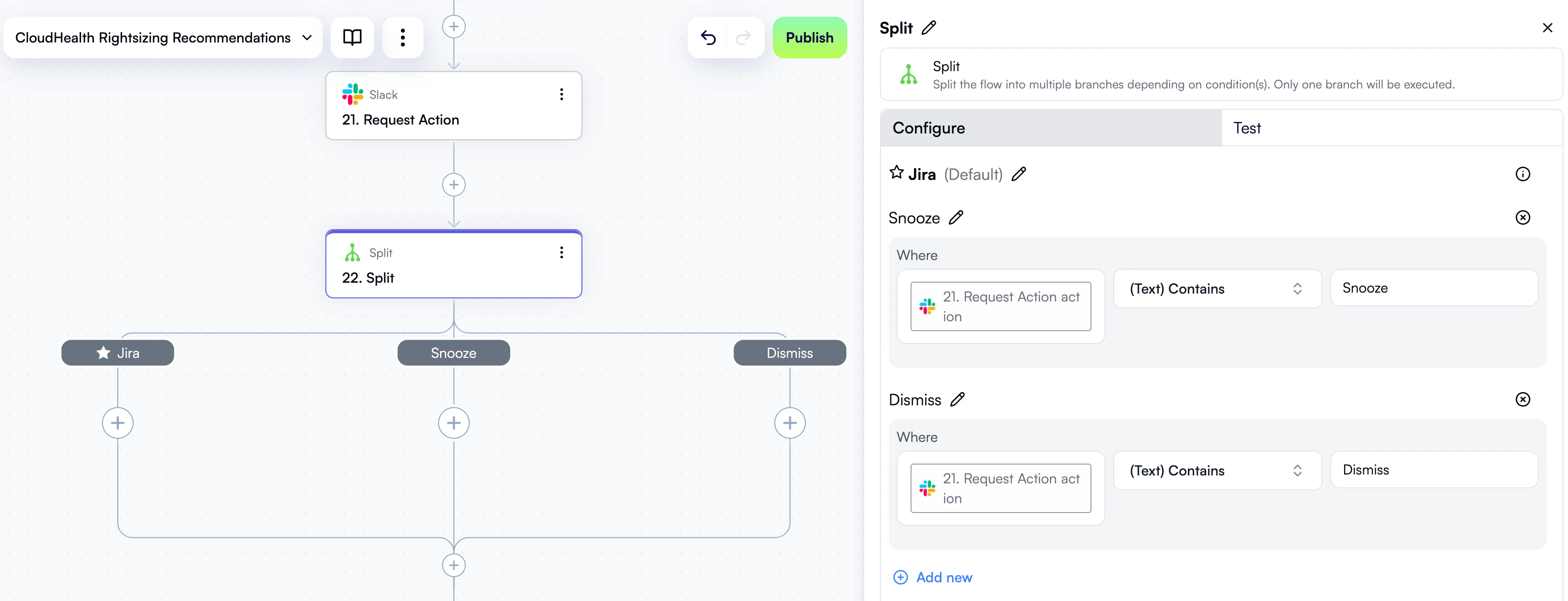 Splitting based on a user action