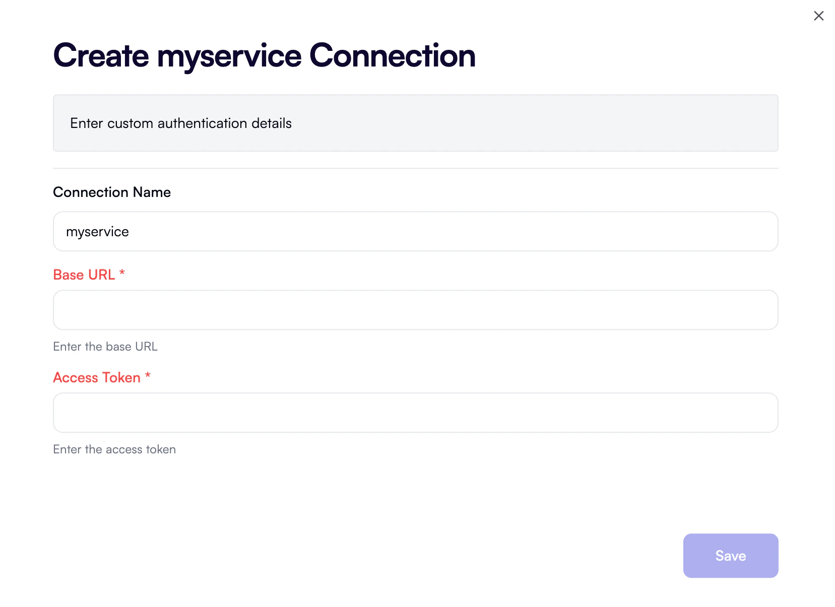 Connection UI - custom authentication