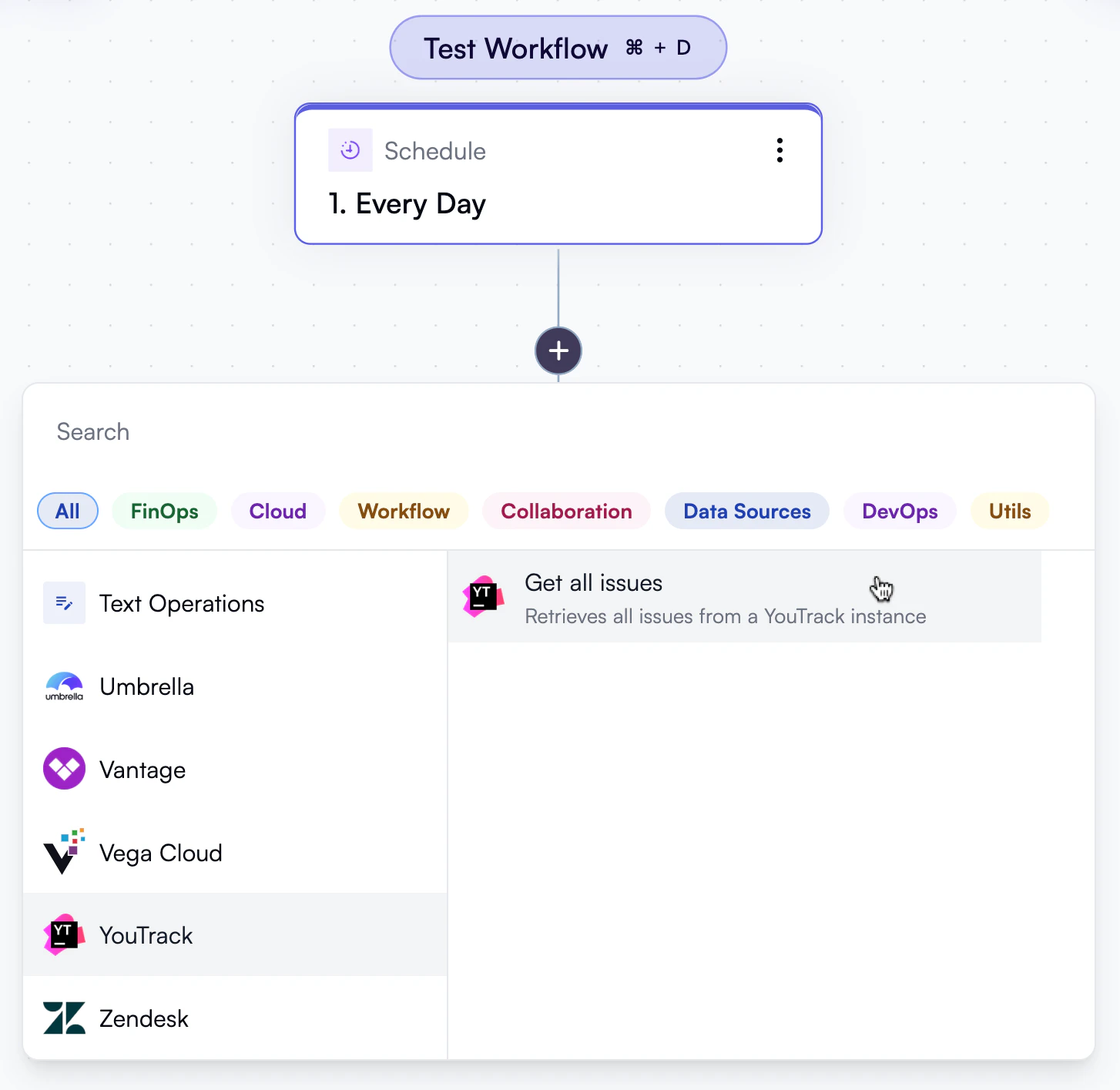 The Get All Issues action in the workflow editor