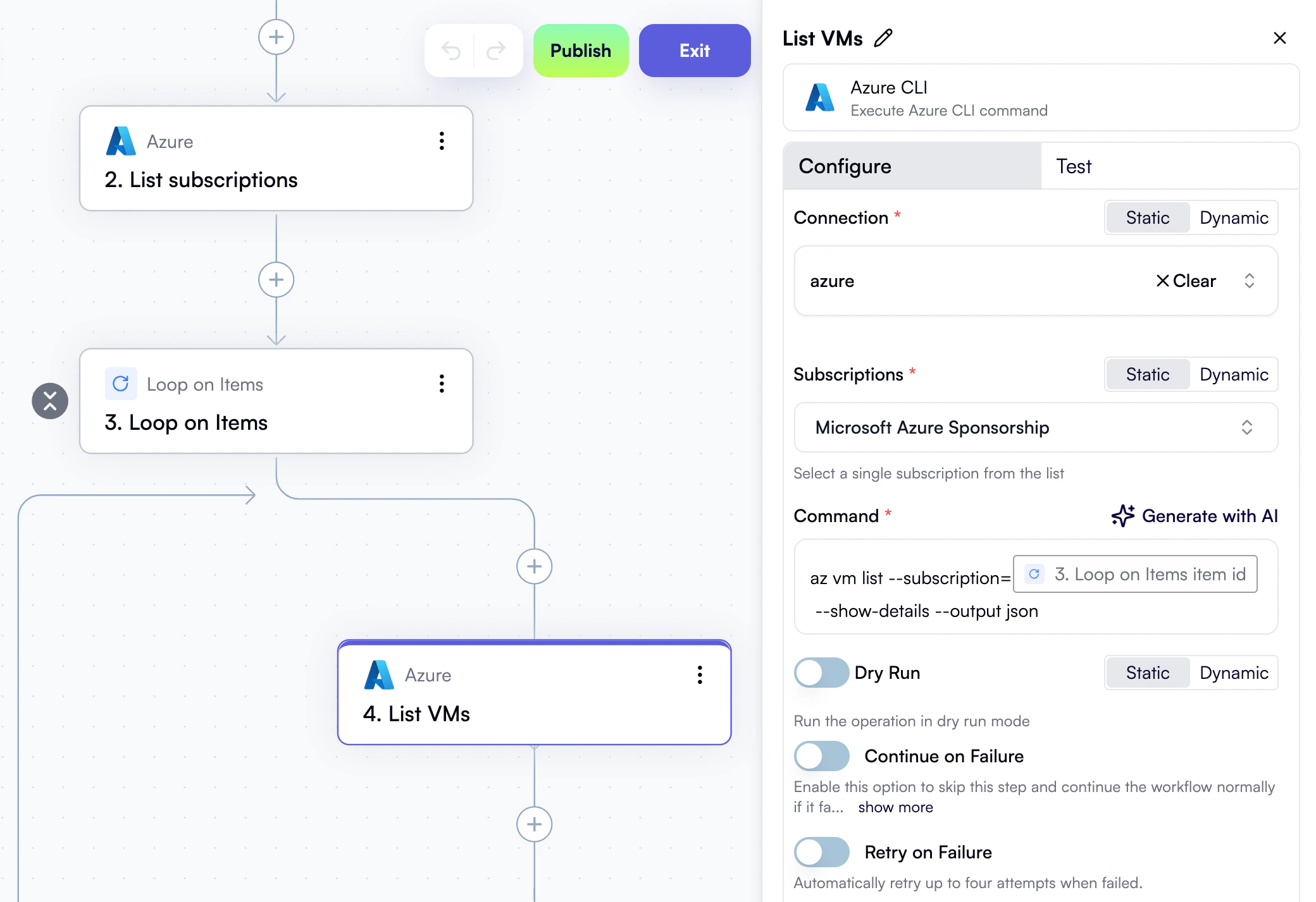 A command with a dynamic subscription ID