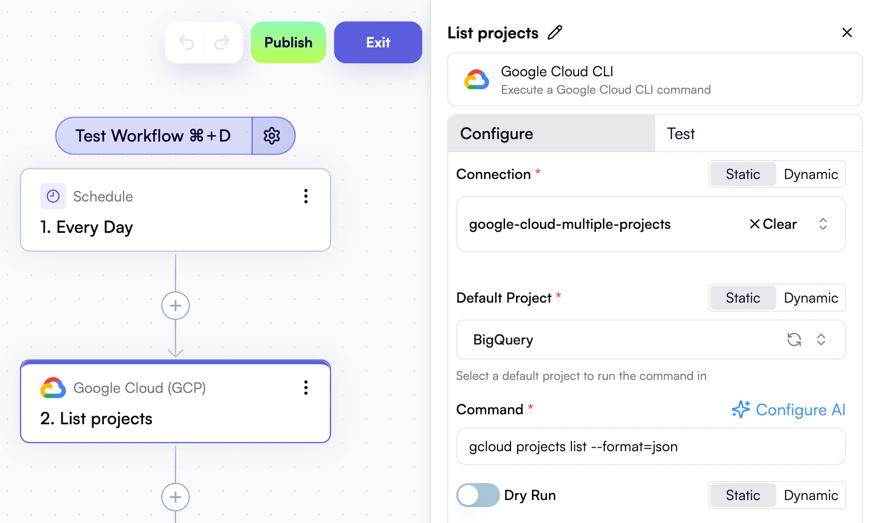 A Google Cloud CLI action to get the list of projects