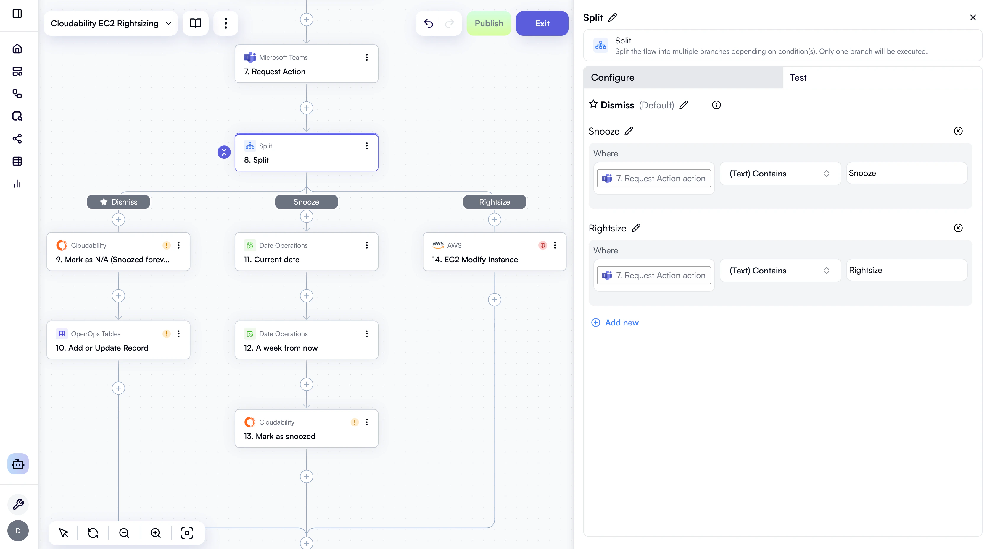 Splitting based on a user action