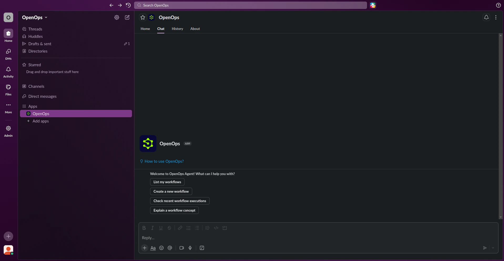 Using the OpenOps app in Slack