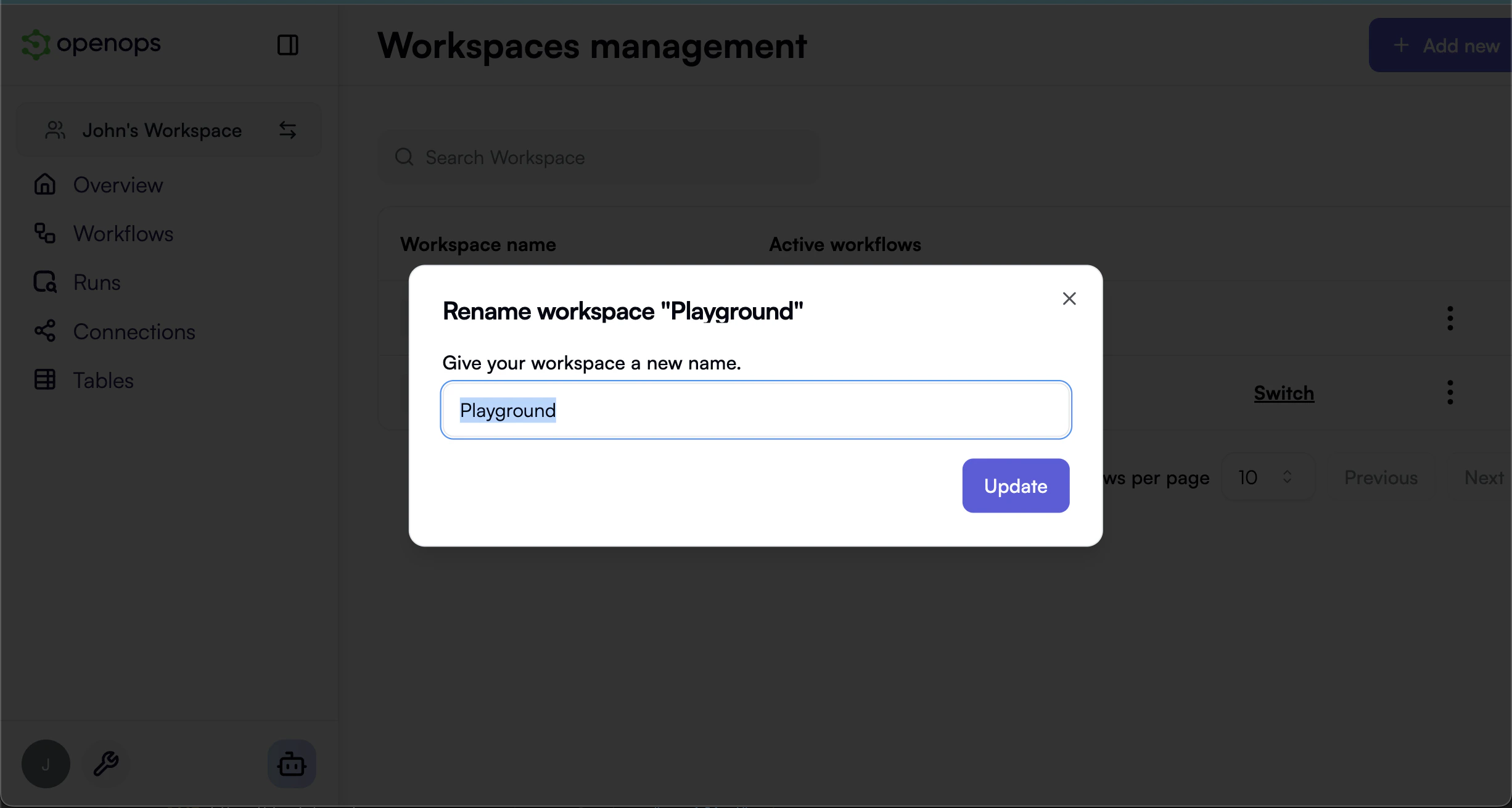 Renaming workspace
