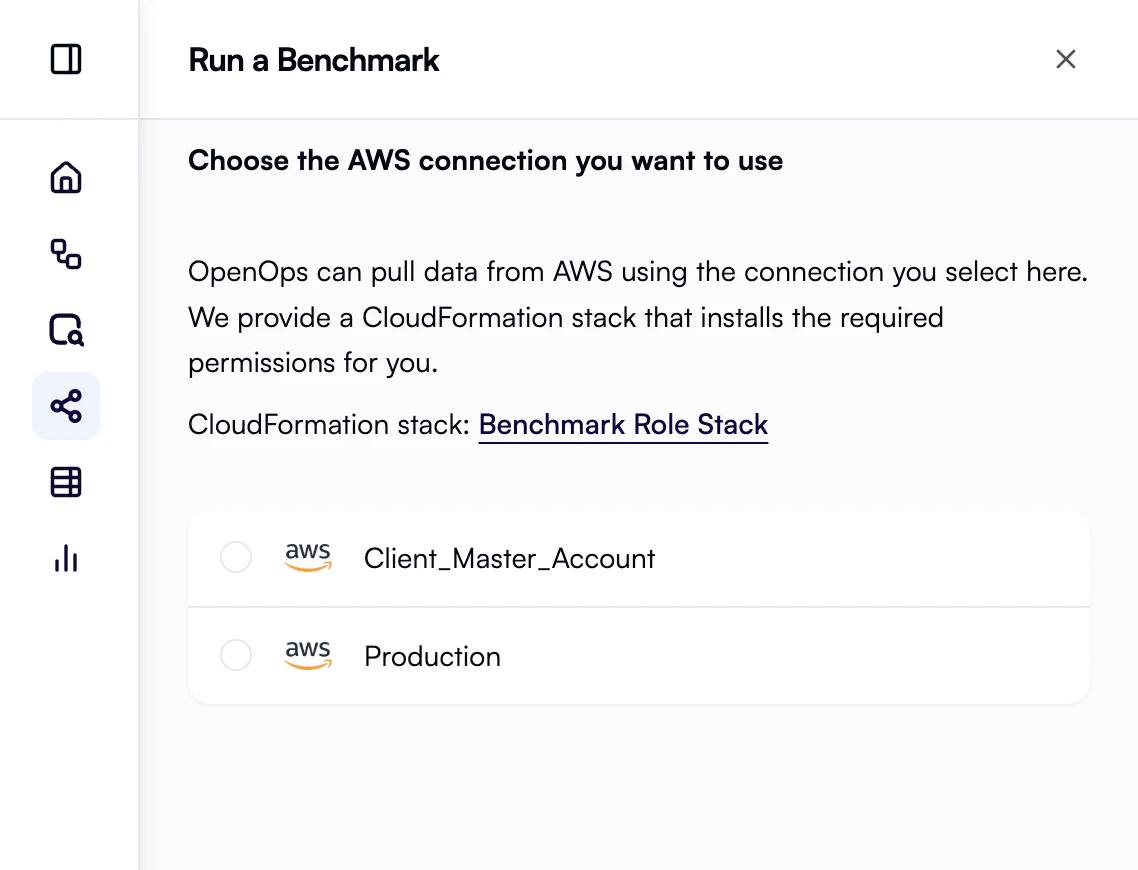 Benchmark wizard — choose connection