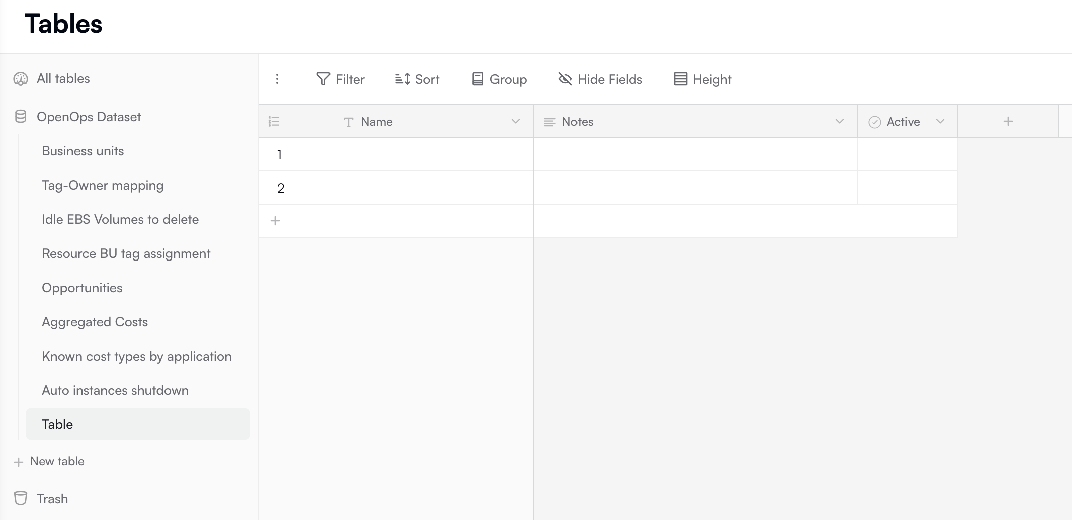 Default table